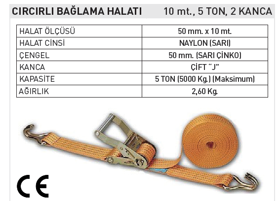 Jun Kaung JK-02081 Cırcırlı Bağlama Halatı 10 mt./5 Ton
