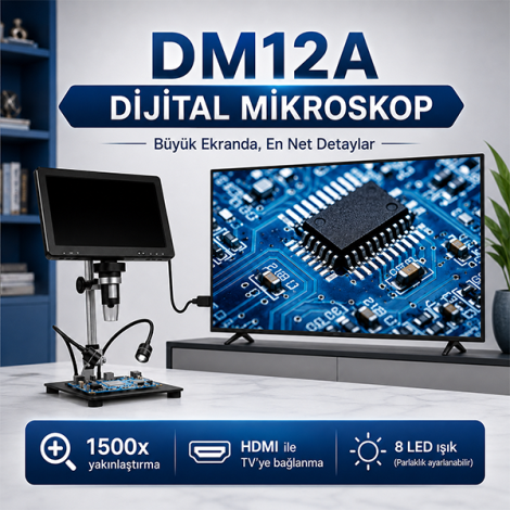 DM12A Dijital Mikroskop 20 MP Kamera Destekli 1500X