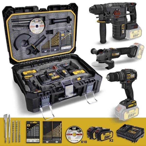 CAT DXK302 DX1010 + DX2150 + DX3131 3 Parça Akülü Kombo Set + 39 Parça Aksesuar Seti