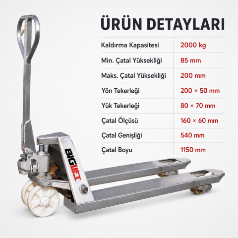 Biglift RM-ACZ20H Galvaiz Polyamid Tekerlekli Transpalet 2000 kg.