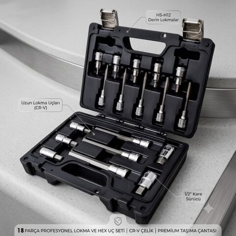 Beta Easy 923E-PE/C18 Allenli Lokma Aanahtar Seti 18 Parça/1/2''