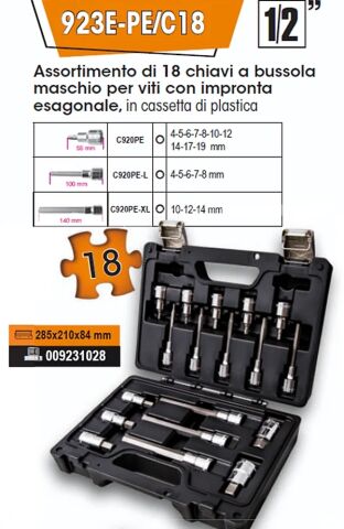 Beta Easy 923E-PE/C18 Allenli Lokma Aanahtar Seti 18 Parça/1/2''