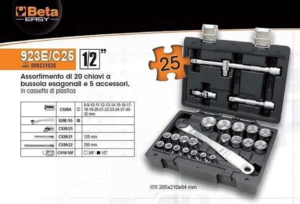 Beta Easy 923E/C25 Altı Köşe Lokma Takımı 1/2'' - 25 Parçalı