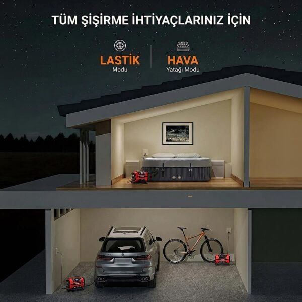 KOBB KB301 12Volt 220Volt 150 PSI Ayarlanabilir Dijital Basınç Göstergeli Lastik ve Yatak Şişirme Pompası