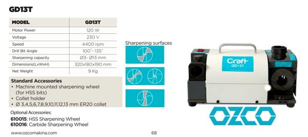 Ozco GD13T Matkap Ucu Bileme Makinası 3-13 mm