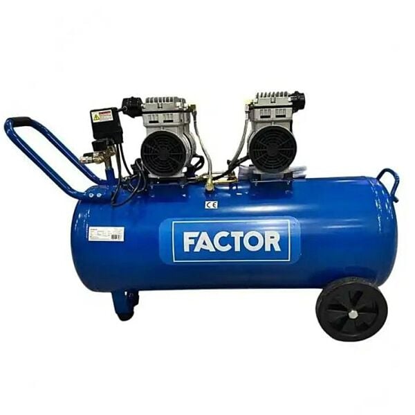 Factor EWS100B-S2 Sessiz Yağsız Kompresör - 100 Litre 2 Hp Çift Motorlu
