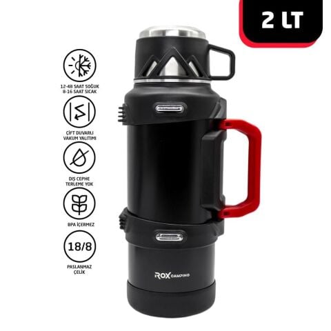 ROX Camping 2.0 Litre Paslanmaz Çelik Termos – Uzun Süre Sıcak & Soğuk Tutan Outdoor Termos