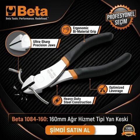 Beta 1084 Yan Keski 160 mm – Ağır Hizmet Tipi, Krom Kaplı Kesici Pense