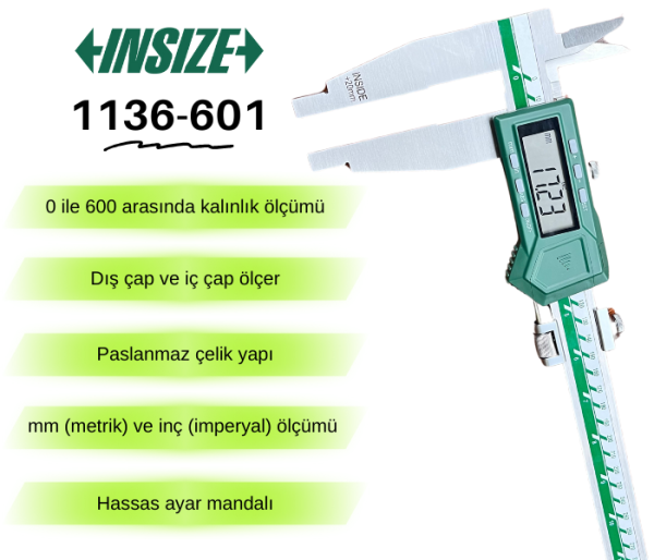 İnsize 1136-601 Çift Çeneli Dijital Kumpas 0-600mm