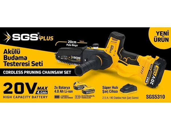SGS Çift Akülü Ağaç Budama Testeresi 200 mm / 20V-4,0 Ah
