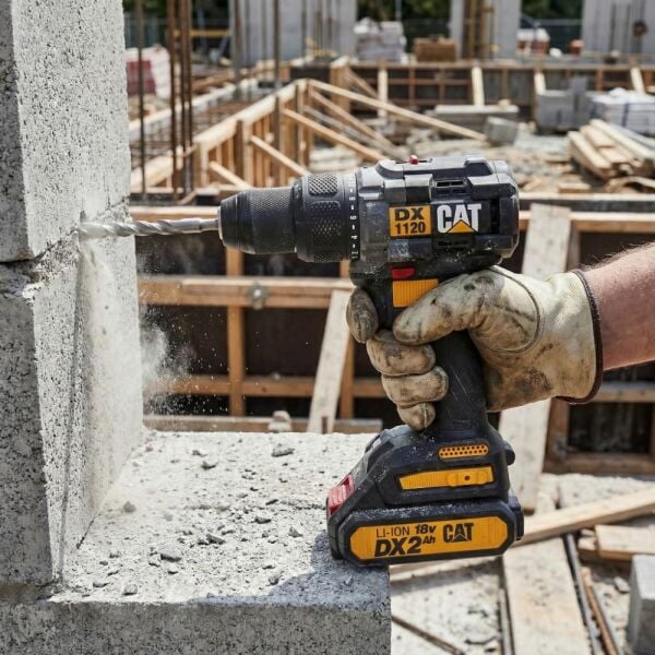CAT DX1120 18V 2.0Ah Çift Akülü Kömürsüz Darbeli Matkap + 45 Parça Vidalama Uç Seti Profesyonel Şarjlı Matkap
