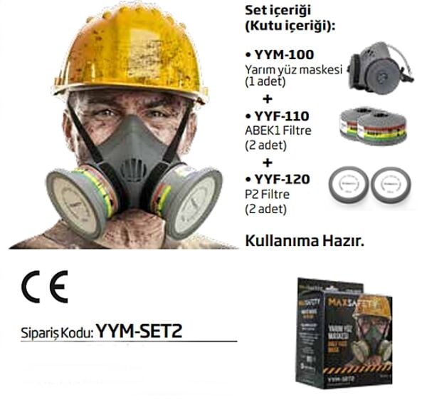 Max Safety YYM-SET2 Yarım Yüz Gaz ve Toz Maskesi – Endüstriyel Koruyucu Maske