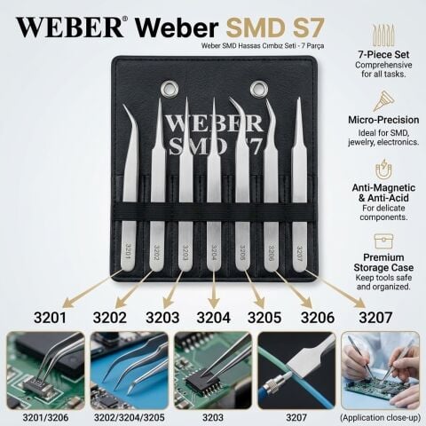Weber SMD SET7-1 Cımbız Penset Set 200 mm - 7 Parça