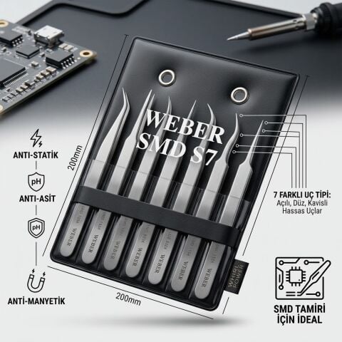 Weber SMD SET7-2  Cımbız Penset Set 130 mm - 7 Parça