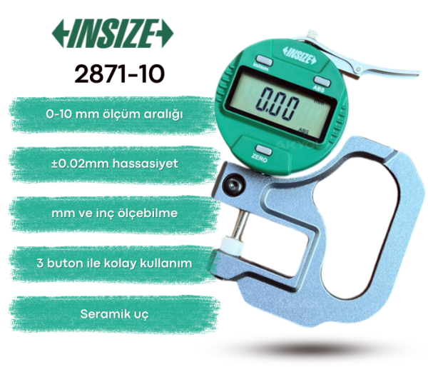 Insize 2871-10 Kalınlık Ölçüm Komparatörü | 0.01 mm Hassasiyet
