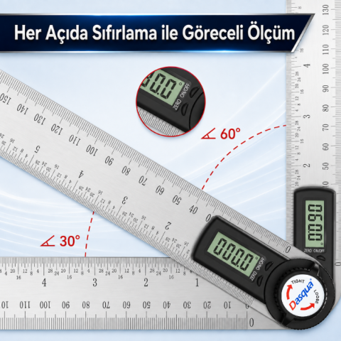 Dasqua 1022-4300 Profesyonel Dijital Açı ve Uzunluk Ölçer 30CM