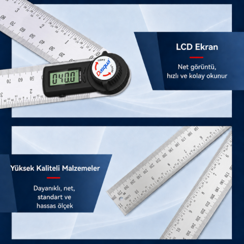 Dasqua 1022-4300 Profesyonel Dijital Açı ve Uzunluk Ölçer 30CM