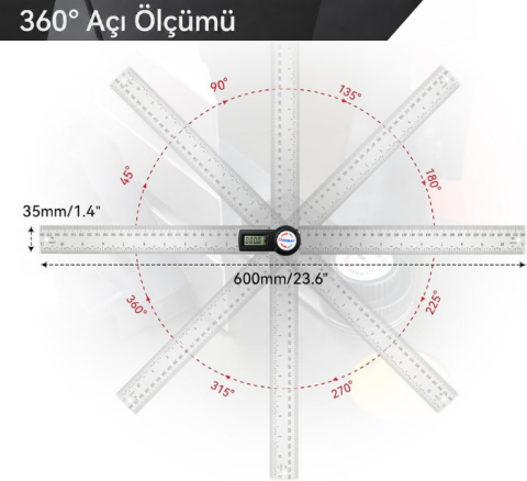 Dasqua 1022-4300 Profesyonel Dijital Açı ve Uzunluk Ölçer 30CM