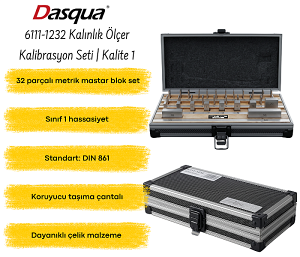 Dasqua 6111-1232 Kalınlık Ölçer Kalibrasyon Seti – Kalite 1 Profesyonel Kalibrasyon Plakası Seti