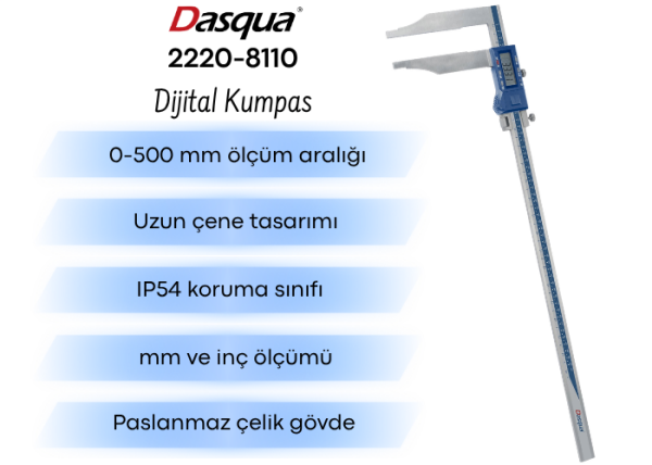 Dasqua 2220-8110 Uzun Tek Çeneli Dijital Kumpas 0-500 mm Hassas Ölçüm