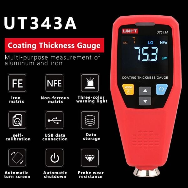 UNI-T UT343A Boya Kalınlık Ölçer – Profesyonel Dijital Kaplama Ölçüm Cihazı