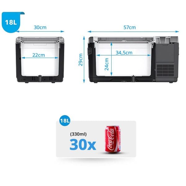 Acopower VX18 Akülü ve Kablolu Kompresörlü  Oto Buzdolabı 18 Lt-12/24/220Volt + Powerbank + LED Lamba