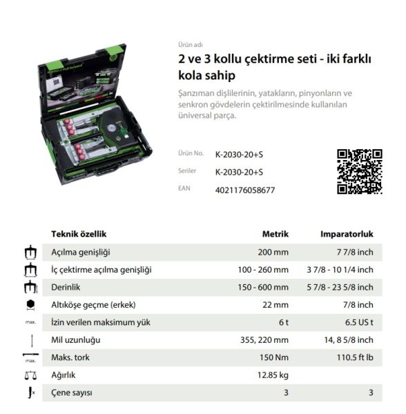 Kukko K-2030-20+S 2 ve 3 Kollu Üniversal Çektirme Seti