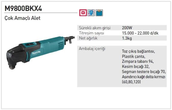 Makita mt M9800BKX4 Çok Amaçlı Elektrikli Makina Seti | Profesyonel Combo Kit
