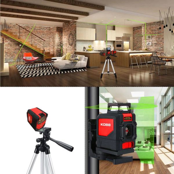 KOBB KBL30GTP Yatay 360° ve Dikey Otomatik Hizalamalı Yeşil Çapraz Çizgi Lazer Distomat 25 Mt + Tripod