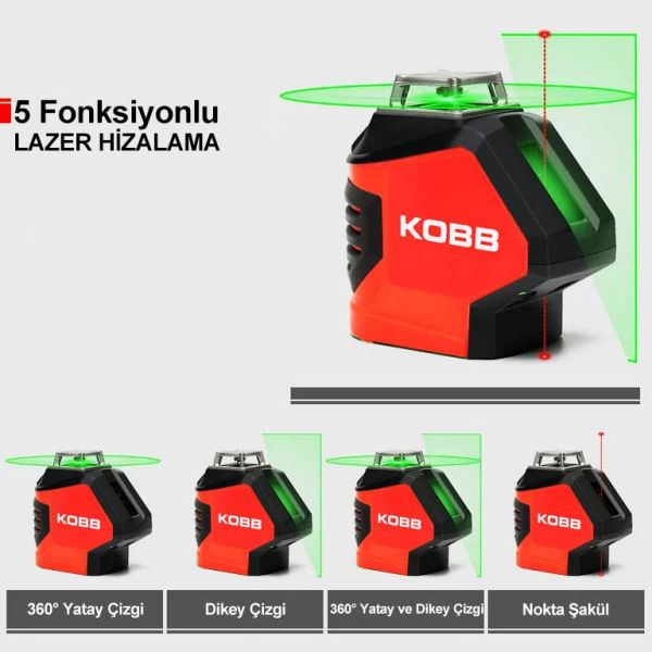 KOBB Yatay 360° ve Dikey Otomatik Hizalamalı Nokta Şakül ve Yeşil Çapraz Çizgi Lazer Distomat 25 Mt + Tripod