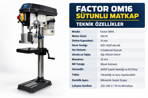 Factor FCOM16 Sütunlu Matkap 16mm
