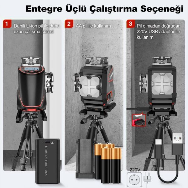 KOBB KBL36G Şarjlı LCD Ekran Otomatik Hizalamalı Yeşil Çapraz Çizgi Lazer Distomat + Uzaktan Kumanda + Taşıma Çantası