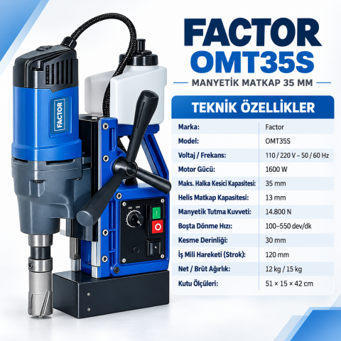 Factor OMT35S Profesyonel Manyetik Matkap 35 mm – 1600 W