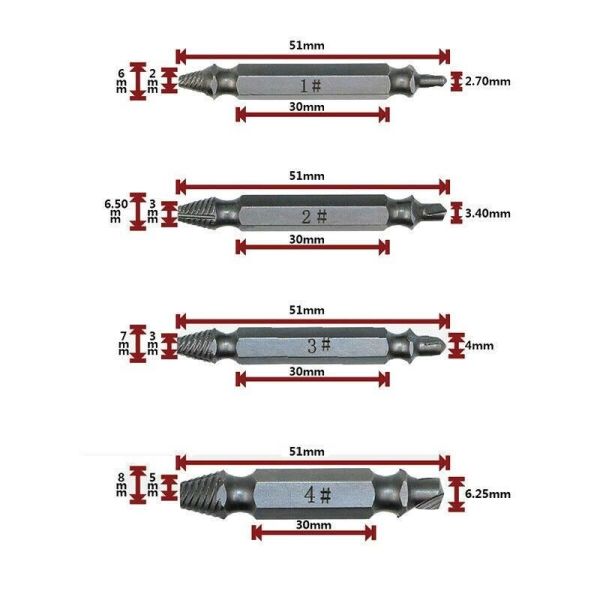 Hasarlı Vida Çıkarıcı Seti | Yalama Vida Sökme Ucu 4’lü | Speed Out Vida Çıkartma Aparatı
