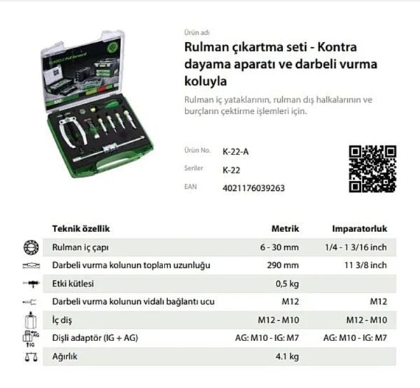 Kukko K-22-A İç Rulman Çektirme Seti
