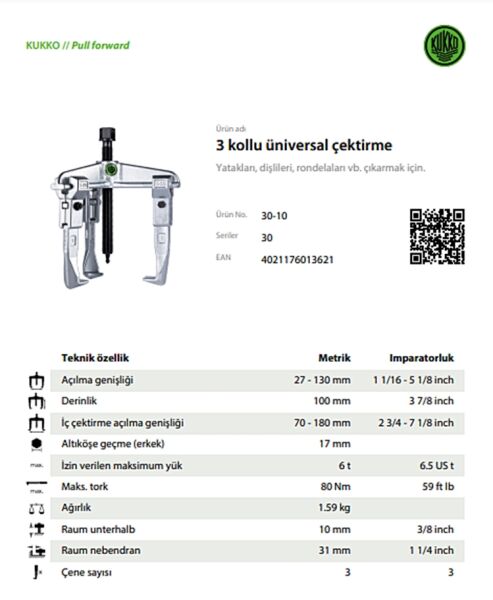 Kukko 30-10 Üç Ayaklı Çekitirme 130-100 mm