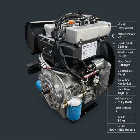 Factor FCMD295FT Marşlı Dizel Motor 22 Hp Konik Çapa Tip