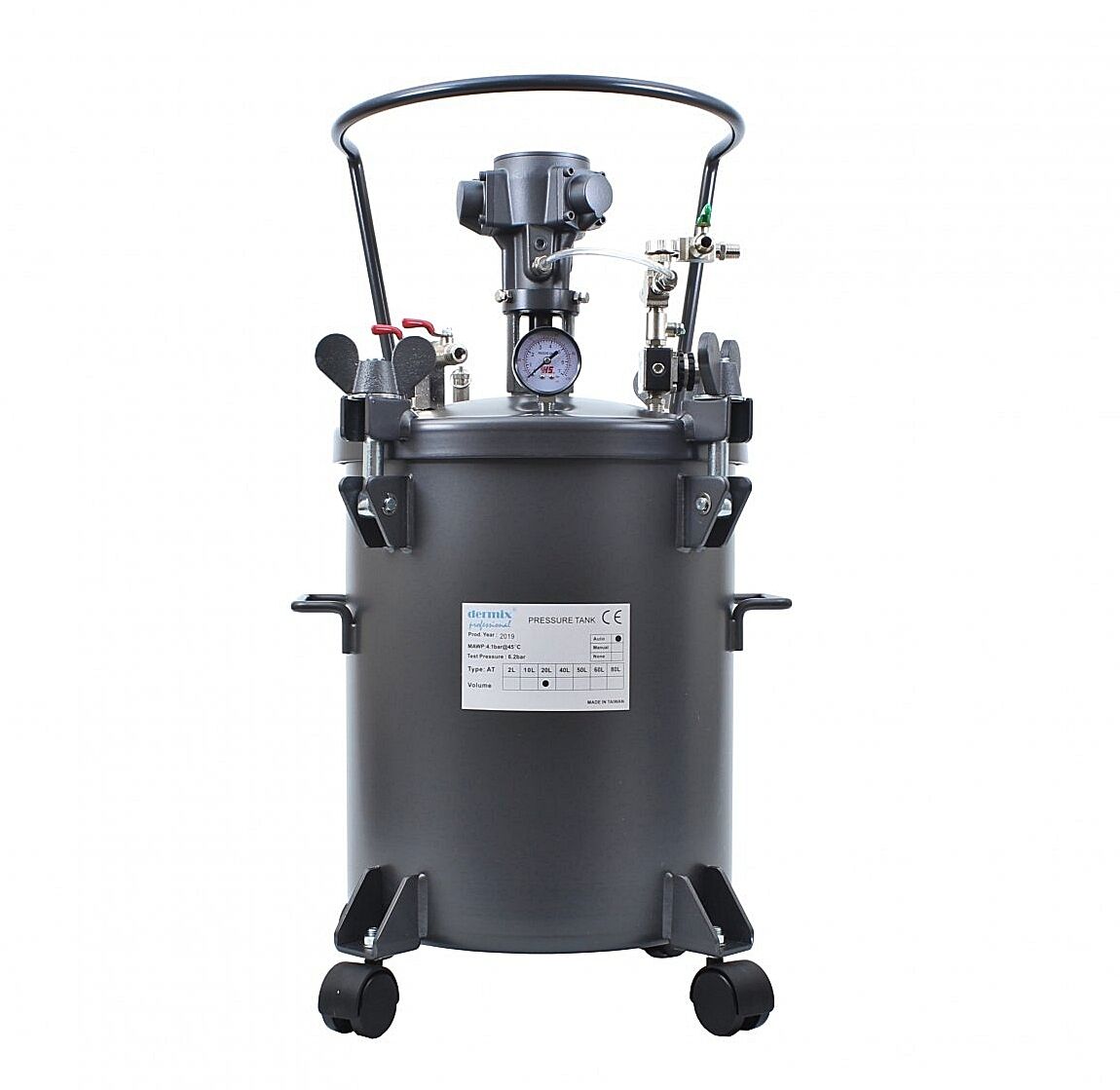 Dermix 20 Lt Otomatik Karıştırıcılı Basınçlı Tank – Galvaniz Gövde, Paslanmaz Kova Profesyonel Sistem