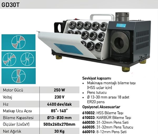 Ozco GD30T Matkap Ucu Bileme Makinası 13-30 mm