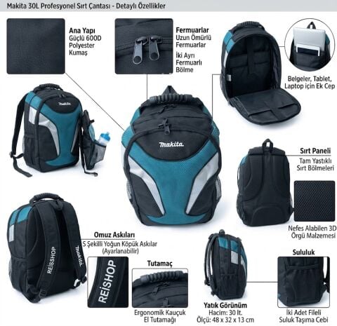Makita P-66530 Profesyonel Sırt Tipi Takım Ve Alet Çantası 48x32x13 cm