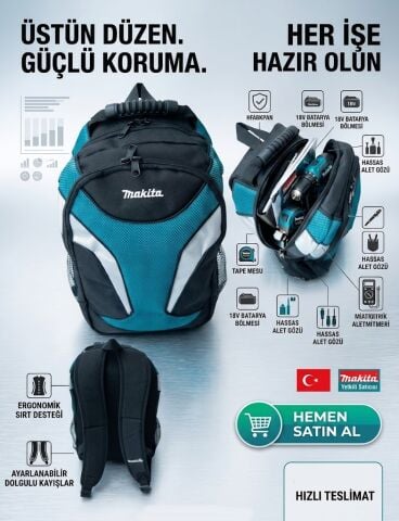 Makita P-66530 Profesyonel Sırt Tipi Takım Ve Alet Çantası 48x32x13 cm