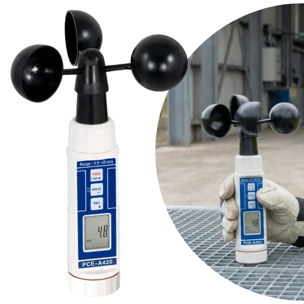 PCE-A420 Kupalı Anemometre Rüzgar Hızı Ölçer 0.9-35 m/s | Taşınabilir Hava Akışı Ölçümü