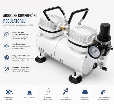 Magicbrush CP-302 Airbrush Kompresör Regülatörlü – Profesyonel Airbrush Boya Kompresörü