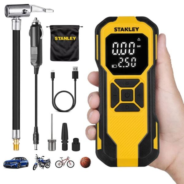 STANLEY SXIF0101 12V / Şarjlı Li-ion Dijital Göstergeli Akıllı Lastik Şişirme Pompası 150 PSI+Powerbank+SOS+Led Lamba