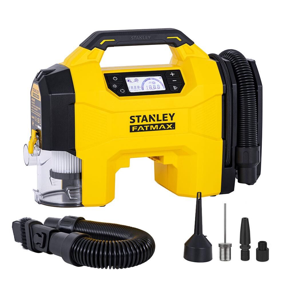 STANLEY SXVI02001 Dijital Göstergeli Lastik&Yatak Şişirme 12V/18V 160 PSI +Araç Süpürgesi (Akü Dahil Değildir) SXVI02001