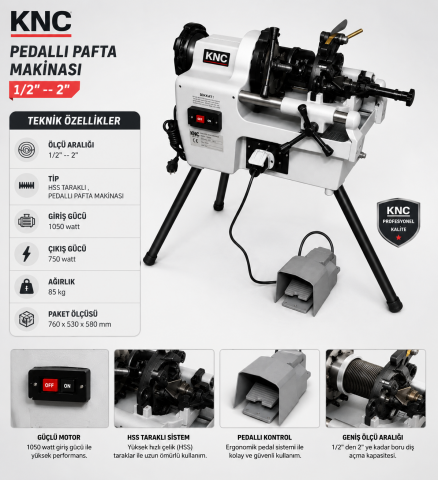 Knc SQ50C Tezgah Tipi Pafta Makinası Pedallı 1/2´´ - 2´´