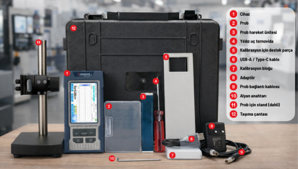 Dasqua 1804-6315 Dijital Yüzey Pürüzlülük Ölçer Dokunmatik Ekran | Ra Rz Rq Yüzey Analizi