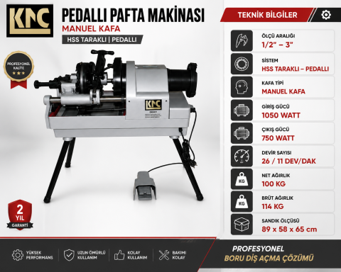 Knc SQ80C Tezgah Tipi Pafta Makinası Pedallı 1/2´´ - 3´´
