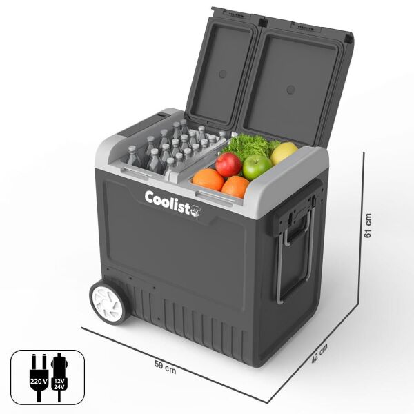 Coolist CLK65W 65 Litre Çift Bölmeli Tekerlekli Outdoor Kompresörlü Oto Buzdolabı/Dondurucu 12/24Volt 220Volt