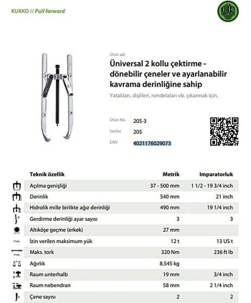 Kukko 205-3 İki Ayaklı Çektirme 500 - 540 mm